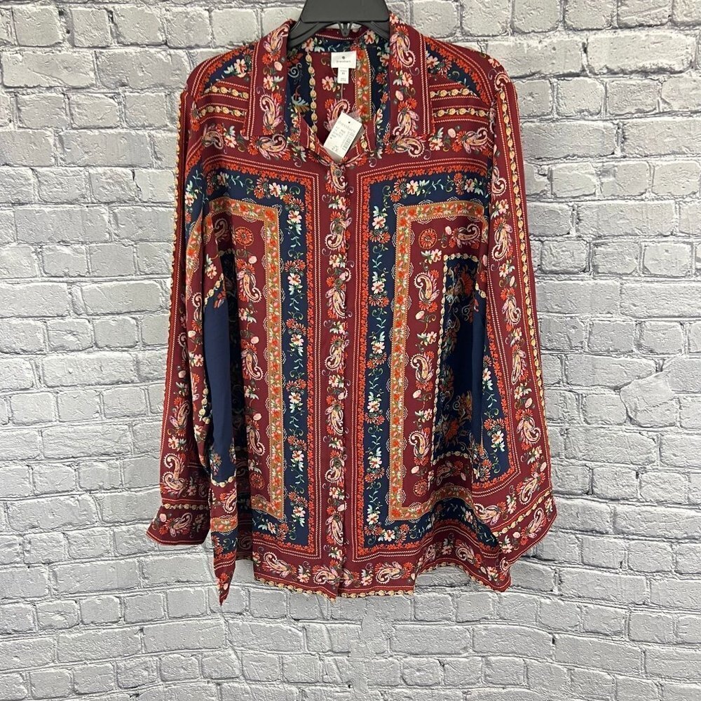 DressBarn Multi Color Button Front Shirt Blouse Size 2X‎
